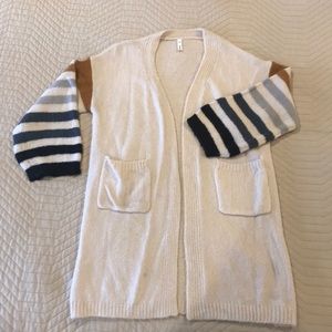 Cream open cardigan striped sleeve detail